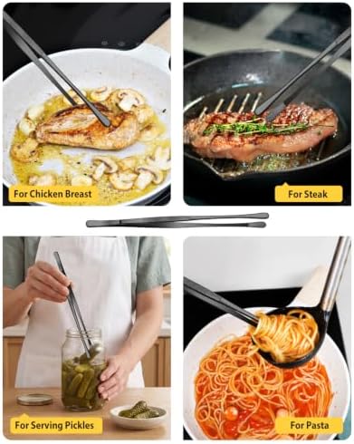 4 Pcs Fine Long Tweezer Tongs Professional Black, 12'' and 10'' Stainless Steel for Kitchen, Food, Cooking, Repairing, Sea food and BBQ - Image 3