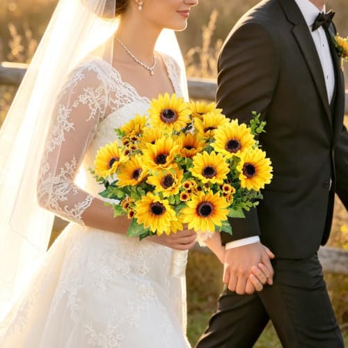 AmyHomie Artificial Sunflowers for Outdoors Fall Decor, 2 Bouquets - Image 3