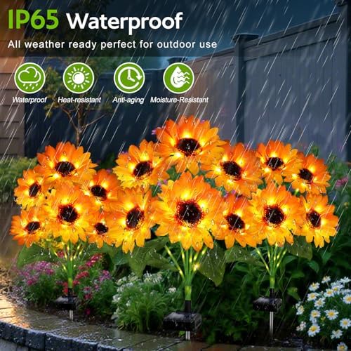Solar Sunflower Lights Outdoor Garden Decor, 6 Pack Solar Flowers Lights with 36 Sunflowers, Waterproof Decorative Stake Lights Auto ON/Off for Garden Yard Patio Backyard - Image 4