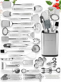 Home Hero 54-Piece Stainless Steel Kitchen Utensils Set - Heat-Resistant Nonstick Silicone & Stainless Steel Cooking Utensils - Complete Tools with Slotted Spoon & Pasta Spoon - Pack of 54, Silver by HomeHero
