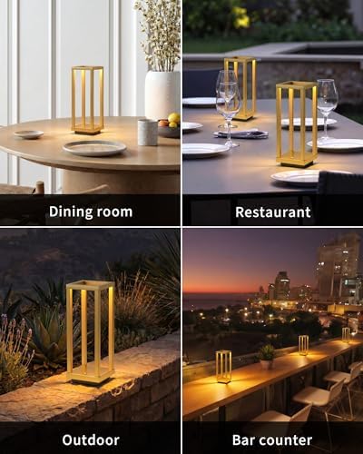 PUSU Cordless Waterproof Table Lamps Set of 2, Gold LED Outdoor Desk Lamp - Image 6