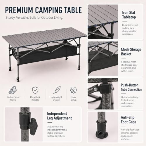 Portable Folding Camping Table, Adjustable Height, Black, 47 x 21 in - Image 4