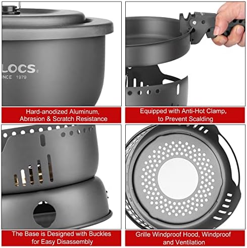 ALOCS 11pc Lightweight Camping Cookware Set with Gas and Alcohol Stove - Image 4