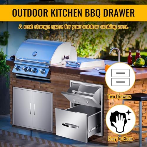 Outdoor Kitchen Drawers, Triple BBQ Drawers Stainless Steel Built-in Drawer For Outdoor Kitchen Island, Patio Grill Station,Double Drawers - Image 4