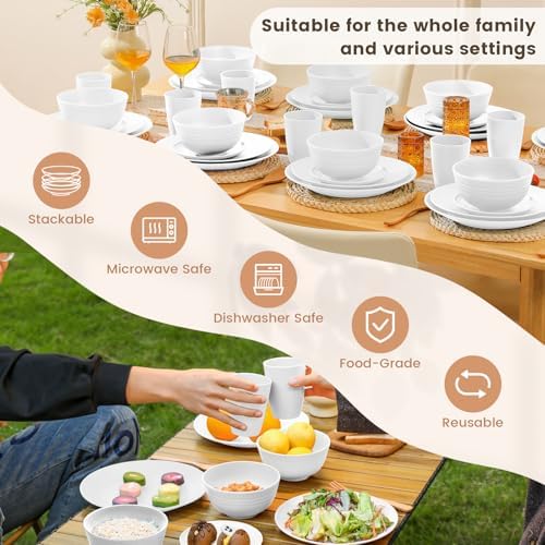 Homienly 40- Pieces Wheat Straw Dinnerware Set, Service for 8, Lightweight Roud Plates and Bowls Set, Unbreakable Dishes Set- Dinner Plates, Bowls, Cups,Microwave and Dishwasher Safe(White) - Image 5
