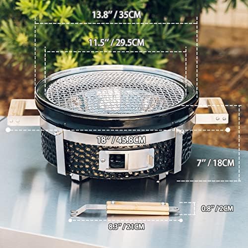 ONLYFIRE GRILLS 14”Ceramic Hibachi Charcoal Grill with Grid Lifter, GS305 - Image 5
