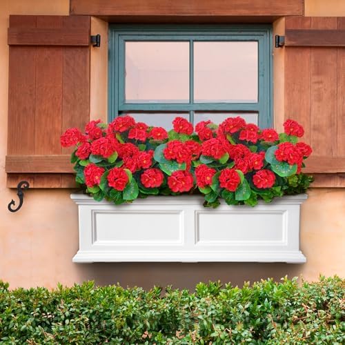Fake Outdoor Flowers, 8 Pcs Artificial Flowers For Outdoors, Red Artificial Geraniums Plastic Flowers, Fake Plant For Outside, Silk Faux Flowers For Outdoor Planters UV Resistant For Front Porch - Image 4