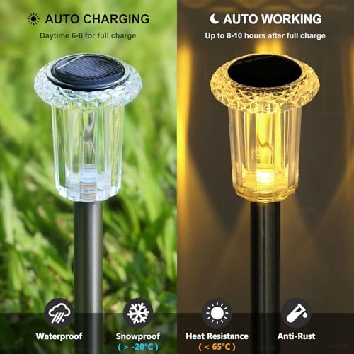 DenicMic Solar Garden Lights Outdoor Waterproof Warm White LED 15 Pack - Image 3