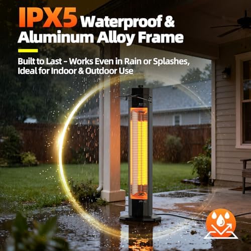 Patio Heaters for Outdoor Use, Haimmy 34-Inch 1500W Indoor & Outdoor Electric Infrared Heater with 3 Heat Levels, IPX5 Waterproof, Tip-Over & Overheat Protection, Instant Heating for Patio, Garage - Image 4
