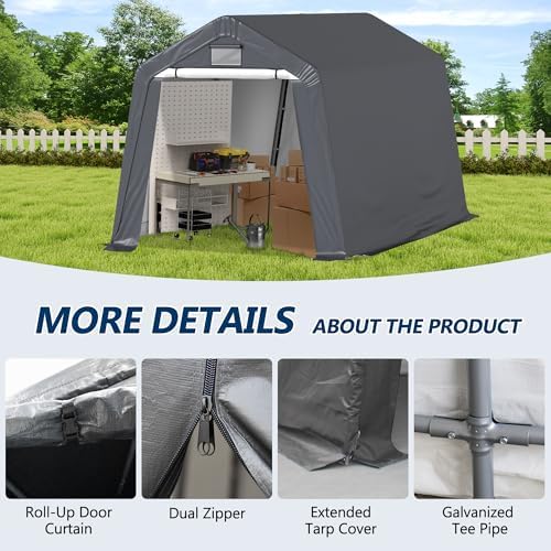 COVERONICS 8' x 14' Outdoor Portable Storage Shelter Shed, Grey - Image 7