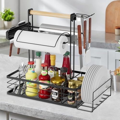 Grill Caddy with Magnetic Tool & Paper Towel Holders, Picnic Utensil Condiment Caddy, Barbecue Grill Tool Organizer for Outdoor Camping, Cooking, Camper - Image 6