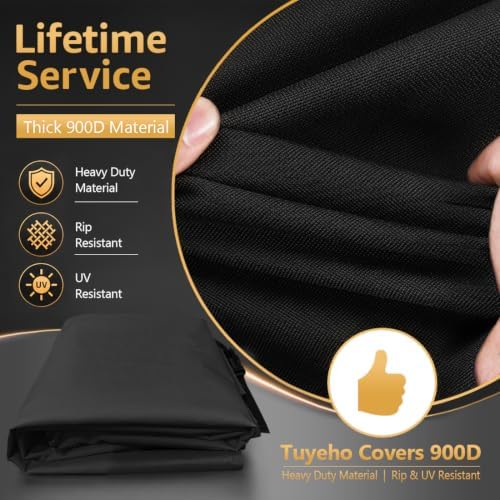 Tuyeho Grill Cover 65 x 30 x 46 inch, 900D Heavy Duty Gas BBQ Cover w/Side Fasteners Straps, Waterproof & Weather Resistant for Your Weber, Char-Broil, Brinkmann, Holland, Jenn Air (Black) - Image 3