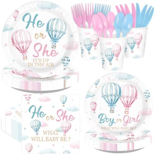 168Pcs Pink and Blue Hot Air Balloon Gender Reveal Party Supplies Serves 24 by Greencian