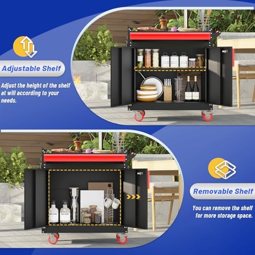 Eltean Metal Grill Cart - Outdoor Grill Cart with Storage,Grill Table with Wheels,Outdoor Bar Cart with Adjustable Shelf for Kitchen Prep and Patio BBQ - Image 3