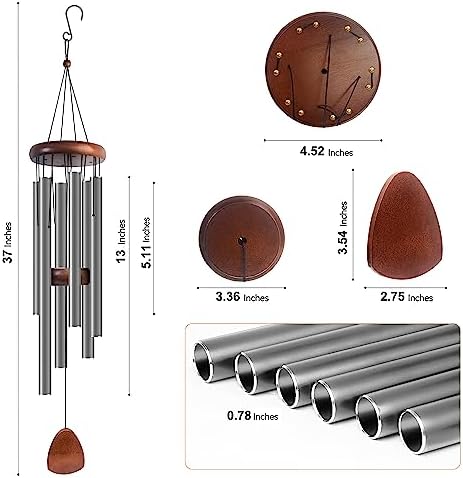Bursvik 37" Aluminum Wind Chimes for Outside (Silver Grey), Patio Zen Decor - Image 2