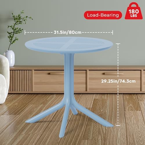 Costaelm Small Patio Table, Outdoor Round Dining Table, Weather Resistant Outside Table for Poolside Deck Lawn Garden Backyard, French Blue - Image 2