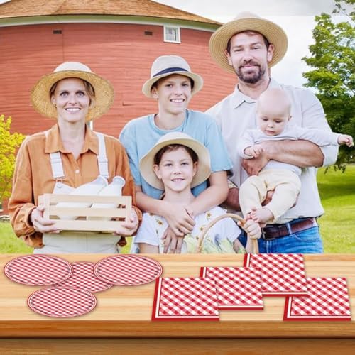 40pcs Red and White Checkered Party Supplies,include 20pcs Dessert plate and 20pcs Napkin,Party Plate Napkin Set,Used for Red Checkered Birthday Decoration - Image 6