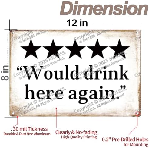 12x8″ Bar Sign | Vintage Man Cave Decor Would Drink Here Again, 2484 - Image 3