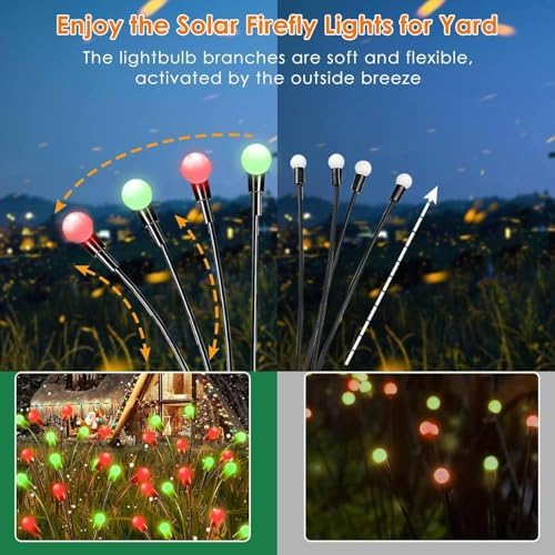 OZS 6Pack Total 48LED Solar Garden Lights Christmas Fairy Outdoor - Solar Firefly Lights Fairy Outdoor, Sway by Wind, Waterproof for Pathway Patio Yard Christmas Decorations(Red&Green) - Image 5