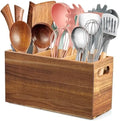 ALELION Acacia Wood Utensil Holder Organizer for Counter - Large Wooden Utensil Caddy for Countertop - 3 Compartment Cooking Tool Holder for Spatula - for Farmhouse Kitchen Decor and Accessories by ALELION