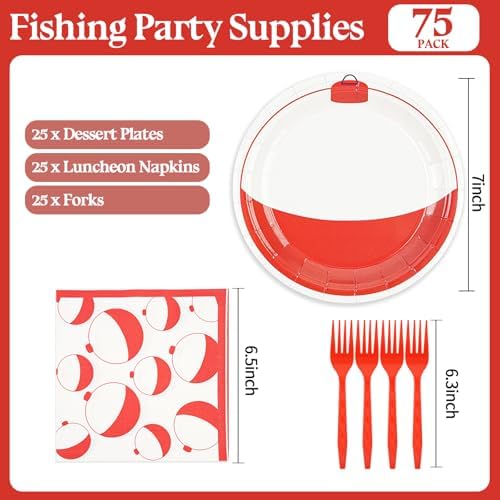 75PCS Gone Fishing Plates and napkins Party Decorations, 7Inch Fishing Paper Plates Disposable Tableware Set for Fish Themed Birthday Baby Shower Party Favor Supplies - Image 3