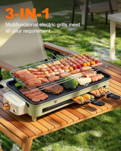 1500W Smokeless Electric Indoor Grill, 3 in 1 Korean Barbecue Grill with Net & Non-Stick Removable Plate and Magnet Strip, Temperature Control & Dishwasher Safe, Smokeless Korean BBQ for Kitchen Party - Image 6