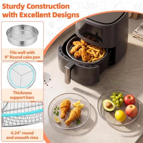 P&P CHEF 7.9'' Round Air Fryer Rack Set of 3, Air Fryer Basket for Grill - Image 3