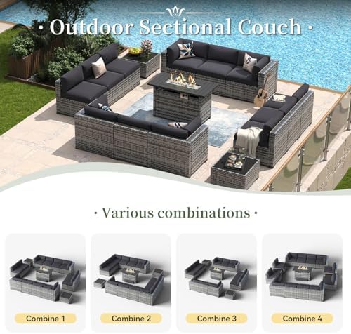 Aoxun 15 Piece Patio Furniture Set with Fire Pit Table Wicker Rattan - Image 6