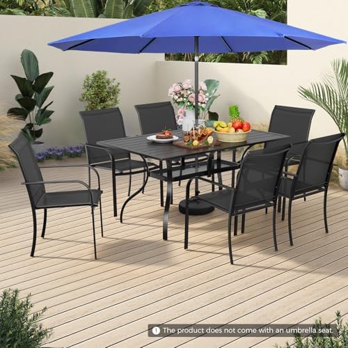Incbruce 8 Pieces Patio Dining Set with Dark Blue Umbrella, Outdoor Dining Set of 6 Textilene Chairs and Rectangle Table with Umbrella Hole for Backyard, Garden, and Poolside (Black) - Image 3