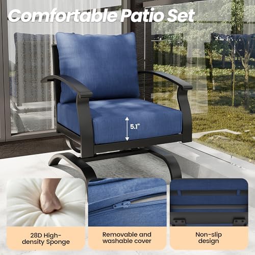 Gotland Metal Outdoor Patio Furniture Set with Coffee Table, 4 Piece Patio Conversation Set with Washable Cushion Covers, Metal Frame Sectional Sofa Furniture Set for Porch, Balcony, Deck, Yard - Image 4