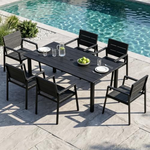 LazySunsets Outdoor Dining Set with Umbrella Hole (Blacky, 7 Piece) by LazySunsets