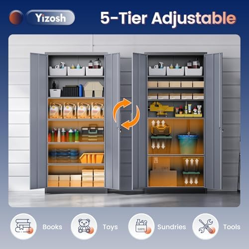 Yizosh Metal Storage Cabinet with Locking Doors and 5 Adjustable Shelves, 72" Garage Storage Cabinet Steel Lockable for Office,Home,Garage - Image 7