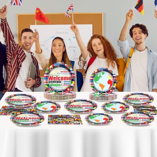 International Flags Welcome Party Plates Napkins Forks World Flags Tableware Around the World Globe Dinnerware Travel Trip Supply for Sports Events Club Classroom Birthday Parties Decoration Serve 24 - Image 6
