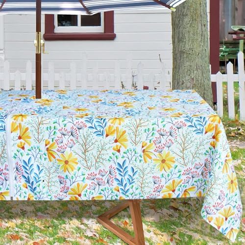 EHouseHome Outdoor and Indoor 60x84 inch Tablecloth with Umbrella Hole and Zipper, Waterproof Zippered Patio Cloths, Spring/Summer Table Covers for Backyard Circular Table/BBQs/Picnic - Image 2