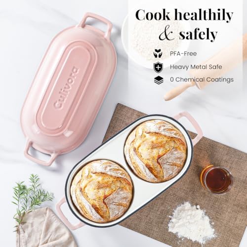 Cast Iron Double Dutch Oven, Mini Enamel Sourdough Bread Pan with Lid, Pink - Image 6