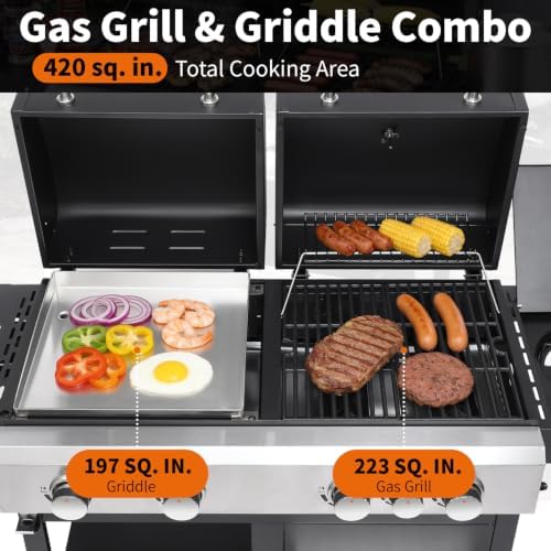 Gas Grill and Griddle Combo with Side Burner, Flat Top Grill - Image 3