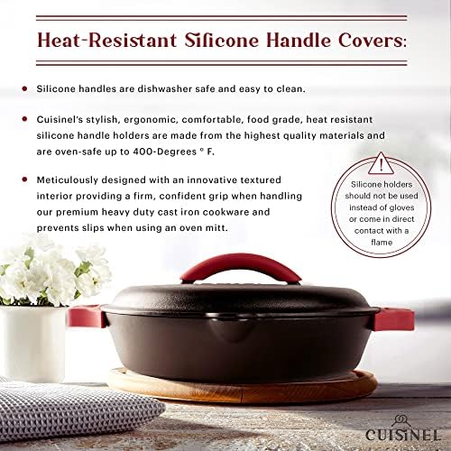 Cast Iron Skillet with Cast Iron Lid - 12"-Inch Dual Handle Frying Pan + Pan Scraper + Silicone Handle Holder Covers - Pre-Seasoned Oven Cookware - Use Indoor/Outdoor, Grill, Stovetop, Induction - Image 5