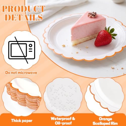 NatNarr 30Pcs Orange Paper Plates Scalloped Fall Dessert Cake Plate - Image 3