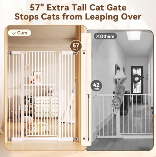 Fldofaves Extra Tall Pet Gate, 57" Cat Gate for Doorway, Pressure Mounted Auto Close Dog Gate, Ultra Narrow Bar Spacing No Drill Gate for Stairs, Doorways, Hallways, Fits 29.5"-43" Openings - Image 2