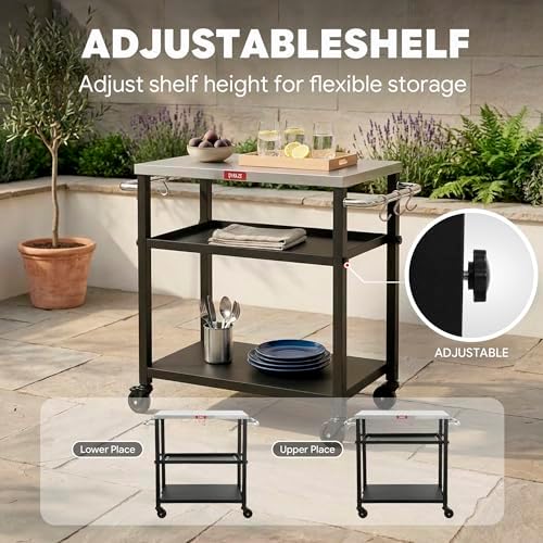 Feasto 3-Tier Outdoor Grill Cart, 26.6" x 16.1" Rolling Pizza Oven Table - Image 6