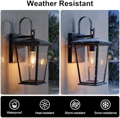 Kalium Outdoor Wall Lights Fixtures Lantern Frame 16 1/8", Outside Lights Black Transitional Durable Metal, Clear Glass for Post Exterior Barn Deck House Porch Yard Patio Garage Garden - Image 5