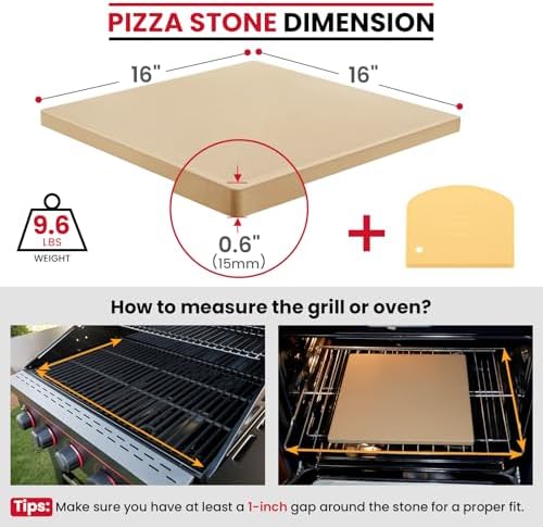 Unicook 16 x 16 Inch Square Cordierite Pizza Stone for Oven Grill, 9.6 Lbs - Image 2