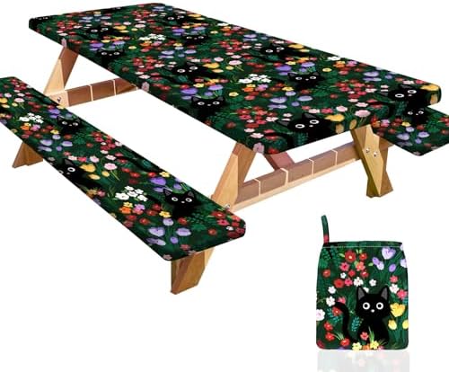 Picnic Table and Bench Cover Set, Waterproof Fitted Elastic Cloth by Unknown