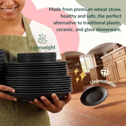 Homienly Wheat Straw Dinnerware Set,40-Piece Dish Set for 8, Dinner Plates, Dessert Plate, Cereal Bowls, Cups, Appetizer Plates,Reusable Dinner Plates Kids Plates and Bowls Sets,Black - Image 5