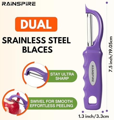 Rainspire Vegetable Peeler Potato Peelers for Kitchen, Sharp Stainless Steel Blades Veggie, Comfortable Handle Fruit Peeler, Carrot Peeler Apple Peeler Dishwasher Safe, Purple, 1-Pack - Image 2