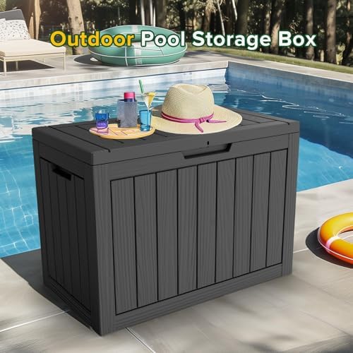 Outdoor Storage Box, 50 Gallon Waterproof Deck Box, Snap-Together Storage Bin for Chair Cushions, Porch Throw Pillows, Lockable Small Coffee Table Ottoman, Patio Garden, Black - Image 2