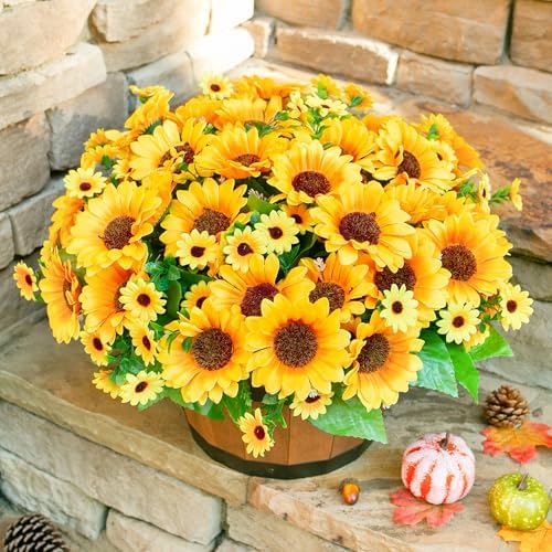 Sunflowers Artificial Flowers, 10 Bunches Fake Sunflower Artificial Flowers for Outdoors Spring Summer Decoration Look Real UV Resistant Fake Flowers for Home Porch Garden Wedding Party Office Indoor - Image 4