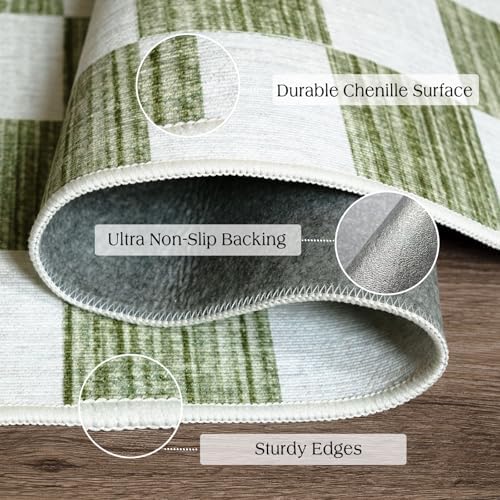 Front Door Mat Outside Entrance 2x3 Green White Checkered Rug - Image 3