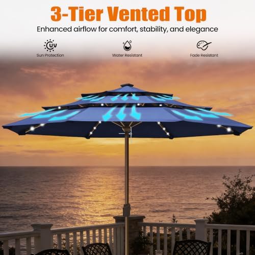 EliteShade USA 10-Year-Non-Fading 10ft 3-Tier Market Patio Umbrella, Commercial Table Umbrella with 80 Solar LED Lights, Crank Open, Windproof & UPF 50+ UV Protection for Garden, Deck, Pool, Backyard, No Tilt, Navy Blue - Image 6