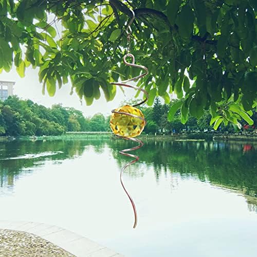FONMY Gazing Ball Spiral Tail -Decorative Wind Spinner Sun Catcher Rainbow Maker 11 inch Tail and 2 inch Golden Crystal Orb. Indoor Outdoor Garden Decoration -13 inch Height - Image 4